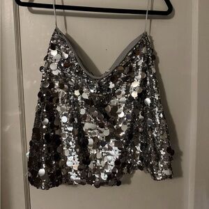 GREY LAB Silver Sequin Skirt